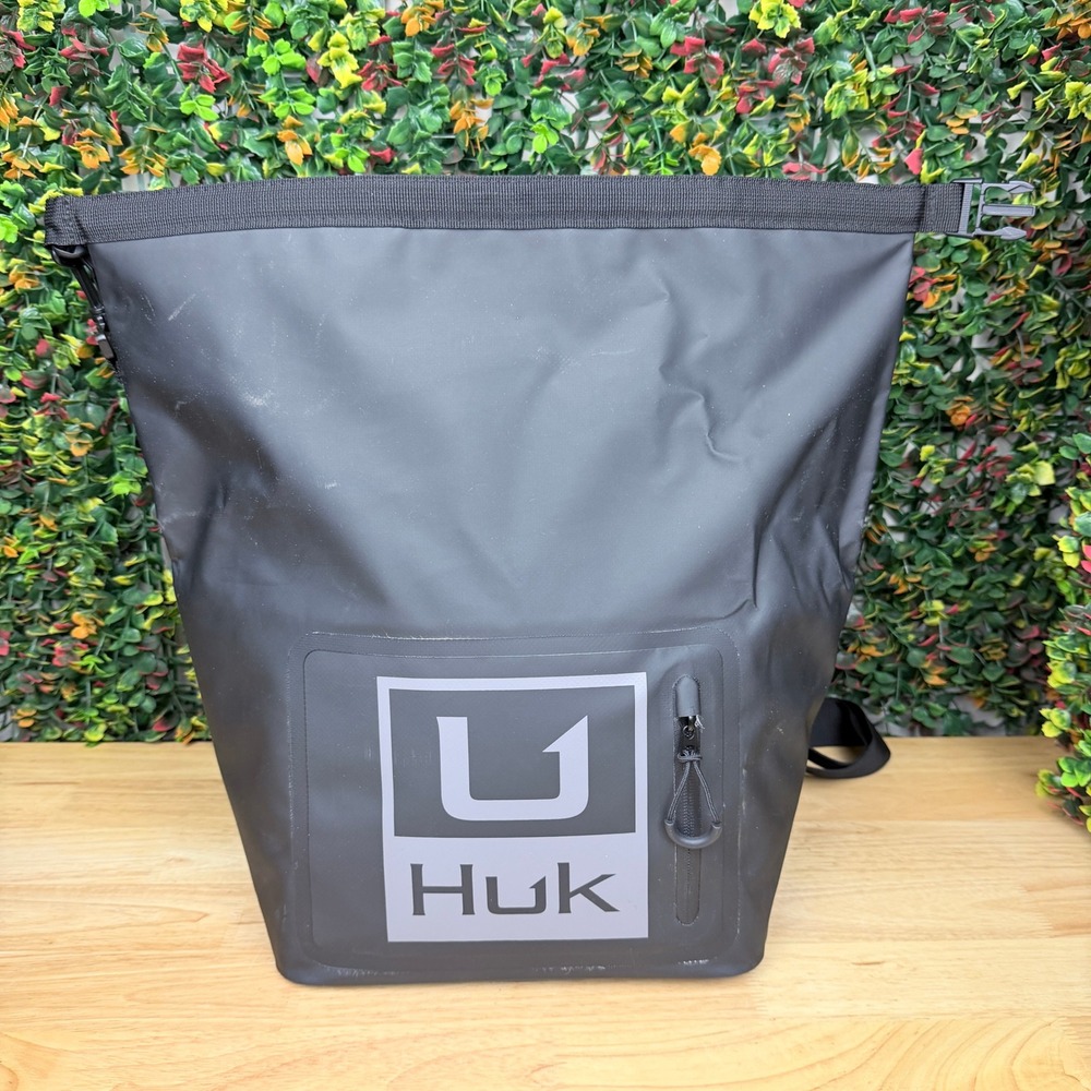 Huk Waterproof Roll Top Dry Bag Black Tarpaulin PVC Fishing Gear Padded Strap